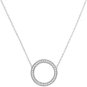 14k White Gold Round Diamond Circle Pendant Necklace 1/2 Cttw
