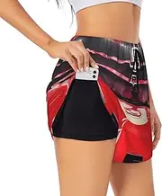 [GaxfjRu] Basketball Arenas Print Women's Running Shorts High Waisted Running Shorts Pocket Sporty Gym Elastic Short, Black, XXL