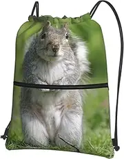 EdWal Red Squirrel Print Drawstring Backpack Gym Bags Sports Bags With Zipper Pocket For Travel Beach, Black, One Size