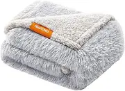 Feandrea Dog Blanket, Waterproof Blanket, Long Plush for Miniature Dogs, Small Dogs, Cats, 102 x 73 cm, M, Sherpa Fabric, Reversible Dog Sofa Protective Blanket, Ombre Grey PPB004G01