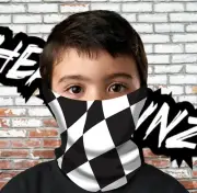 FACE MASK / BANDANA - KIDZ CHECKERED FLAG - (Sun Protection, Sports)