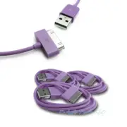 3PCS USB SYNC DATA POWER CHARGER CABLES NEW IPAD IPHONE IPOD CLASSIC NANO PURPLE