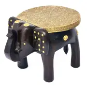 Wooden Elephant Stool Brass-Fitted Elephant Table Pedestal Table Corner Table