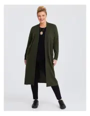 [Taking Shape] Longline Pocket Cardigan in Khaki Marle