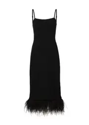 Frame Feather-trimmed Knitted Midi Dress - Black - L L