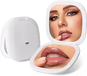 Colexy Compact Mirror with 1X/5X Magnification, LED Illuminated Cosmetic Mirror, Travel Mirror, Rechargeable and Portable, Small Hand Mirror, Double Mirror for Makeup, Gifts for Women (White)