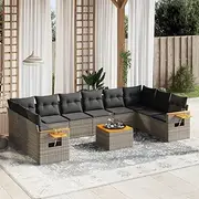 11 Piece Garden Sofa Set with Cushions Grey Poly Rattan Patio Bar Sets