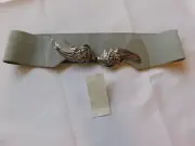 Claire's Ladies Women's Stretchy Belt Silver Tone Clasp Grey Belt 27.5" NWT