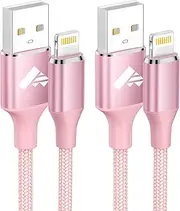 Aioneus iPhone Charging Cable 3M 2pack, Long iPhone Charger Cable MFi Certified USB A to Lightning Cable iPhone Cord Fast Charging Compatible with iPhone 14 13 12 11 Pro Max Mini XS XR X 8 Plus Pink