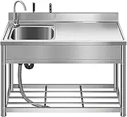 Mobile Kitchen Sink, Movable Sink Outdoor Sink Sink Stainless Steel Sink Cabinet Independent Sink Single Washbasin Integrated Platform with Holder,Left,90cm