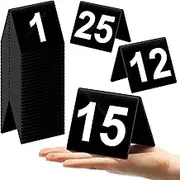 Sintuff 1-25 Table Numbers Black Acrylic Table Numbers Double Side Numbered Table Tents Plastic Table Tent Cards Number Signs for Wedding Reception Restaurant Party Banquets