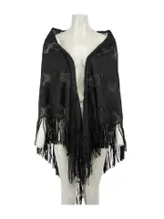 Black Floral Lace Tassel Shawl