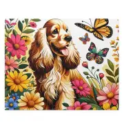 Puzzle (120, 252, 500-Piece) Cocker Spaniel Dog Garden Art Butterfly Nature Gift