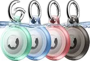 JETech 4 Pack Waterproof Case for AirTag with Keychain, Full Body Anti-Scratch Air Tag Keyring Holder Cover for Kids, Pet Collar, Keys, Luggage, Bags (Black/Green/Pink/Blue)