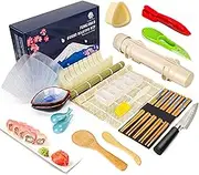 FUNGYAND 24 in 1 Sushi Making Kit, All in One Bazooka Maker with Knife, Bamboo Mats, Rice Mold, Temaki Mats, Rice Paddle, Rice Spreader, Chopsticks, Ceramic Dishes - Ideal for Beginners