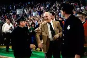 Red Auerbach Boston Celtics celebrates with Boston Police officers- Old Photo