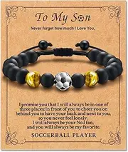 Soccer Bracelet Gifts for Teen Boys-Tiger Eye Bracelet Brings Health, Safety and Happiness-Great Gifts for Son Grandson Boys on Birthday, Christmas, Graduation, Back to School, Anniversary