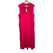 CHICO'S Modern Peasant Maxi Dress 2P Haute Pink Beach Resort Tassels Sleeveless