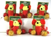 5 Count Multipet Cat Play Pounce Swat Chase Red & Yellow Mouse With Pom Poms