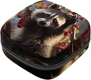 Sanitary Napkin Storage Bag,Period Bag,Forest Red Panda Fruit,Sanitary Bags for Feminine Products