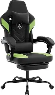 WOTSTA Gaming Chair Computer Chair with Footrest and Lumbar Support, Height Adjustable Gaming Chair with Swivel Seat and Headrest Comfy Big and Tall Ergonomic Computer Game Chair for Office BLACKGREEN