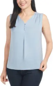 Hilary Radley Ladies' Sleeveless Blouse, Vintage Blue, Large