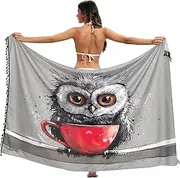 [RPLIFE] Cute Cartoon Owl Sarong Wraps for Women, Tassel Skirt Cover up for Summer Beach/pool, Large, Cute Cartoon Owl, Medium
