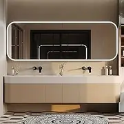 ZGNBSD Double Bathroom Vanity with Sinks - Floating Bathroom Vanity with Silent Drawers & Defog Mirror Cabinet - Solid Oak | Luxurious Design