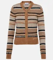 [Ganni] Ganni Striped alpaca wool-blend cardigan AU 6 brown