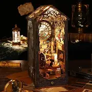 DIY Book Nook Kit 3D Wooden Puzzle Bookshelf Insert Decor with LED Light DIY Miniature Dollhouse Model Kit Creative Educational Bookshelf Insert Bookend Building Kits for Kids Adults