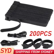 200PCS Reusable Cable Tie Nylon Hook Loop Strap Cord Ties PC TV Organiser New AU