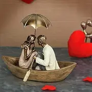 7" Couple Statue | Resin, Golden | Abstract Lover Statue for Shelf Decor, Office, Table, Living Room, Desk | Romantic Decor for Valentine's Day Gift, Anniversary, Boat Couple