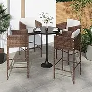 Garden Chair Bar Stools 4 pcs with Cushions Brown Poly Rattan Patio Seating