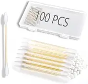 WANGSHIQI Cotton Swabs,Double Tipped Cotton Tips for Travel,100 Count Natural Cotton Buds, Bamboo Cotton Swab for Ear, Beauty Care, Cleaning (Yellow, 3 inches)