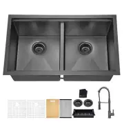 Glacier Bay Undermount Kitchen Sink Double Bowl w/ Faucet in Gunmetal Black