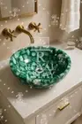 Luxury Green Agate Gemstone Sink – Handmade Round Stone Wash Basin – Vanity Bath