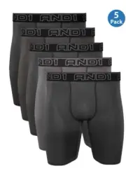 AND1 Men's Long Leg Performance Boxer Brief, 5 Pack - Small
