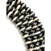 Striped Black Onyx Natural Gemstone Faceted Round Beads Strand, Beads Size 8mm