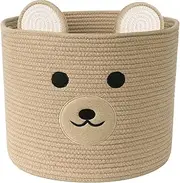 Bear Laundry Hamper Storage Basket with Handles,Decorative Woven Storage Basket for Living Room,Toys Bin Pillows Blankets Clothes (Khaki)