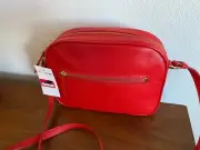Nordstrom Crossbody Leather Bag Top Zip Closure Red Inside/Outside Pockets NWT
