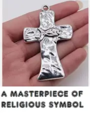 BIG HAMMERED CROSS FAITH RELIGIOUS PRAY Pendant On 22" 925 Sterling Silver Chain