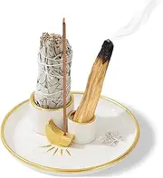 Proxima Direct 5.9 inches 4 in 1 Incense Burner Holder, Sage and Palo Santo Holder for Burning, Candle Holder for Sticks, Ceramic Ash Catcher Tray for Meditation Yoga Room