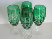 ARABELLA EMERALD CASED CUT TO CLEAR ICED BEVERAGE TEA WATER GOBLET set of 4