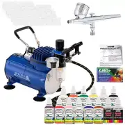 NAIL ART AIRBRUSH SYSTEM KIT Air Compressor Paint Color Set, 300 Stencil Designs