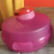Tupperware Round Sandwich Keeper with Smidget Pink Red 4440 Bagel Fruit + New