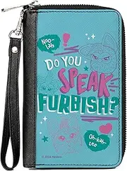 [Buckle-Down] Furby Wallet, Zip Around, Furby Do You Speak Furbish Poses and Quote Blues Purple, Vegan Leather
