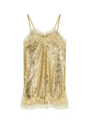 Rabanne Lace-trimmed Chainmail Mini Dress - Gold - 38 (UK10 / S) 38 (UK10 / S)