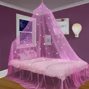 Pink Bed Canopy with Fluorescent Stars Glow in Dark for Baby, Kids, Girls or Adu