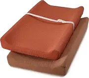 TILLYOU 2 Pack Muslin Changing Pad Cover for Baby Boy Girl,100% Cotton Fitted Diaper Changing Table Cover Set,Soft and Breathable，Caramel&Brown