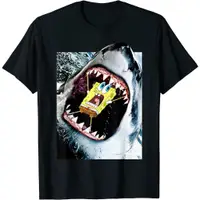 在飛比找蝦皮購物優惠-海綿寶寶鯊魚攻擊t恤兒童t恤